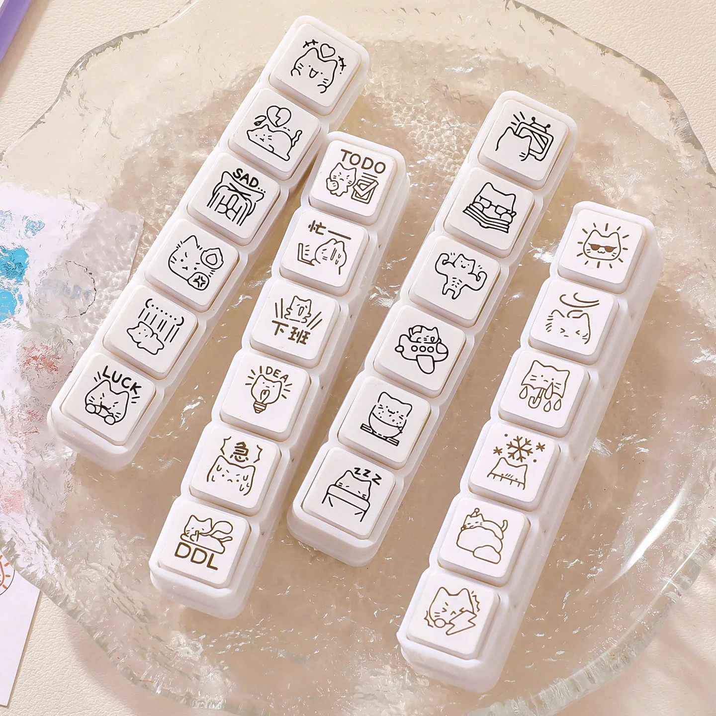 Stempel Emoji Kucing Lucu untuk Kolase, Junk Journaling, Planner, Stamping DIY, Dekorasi Scrapbooking, Segel Anak Kucing yang Menggemaskan