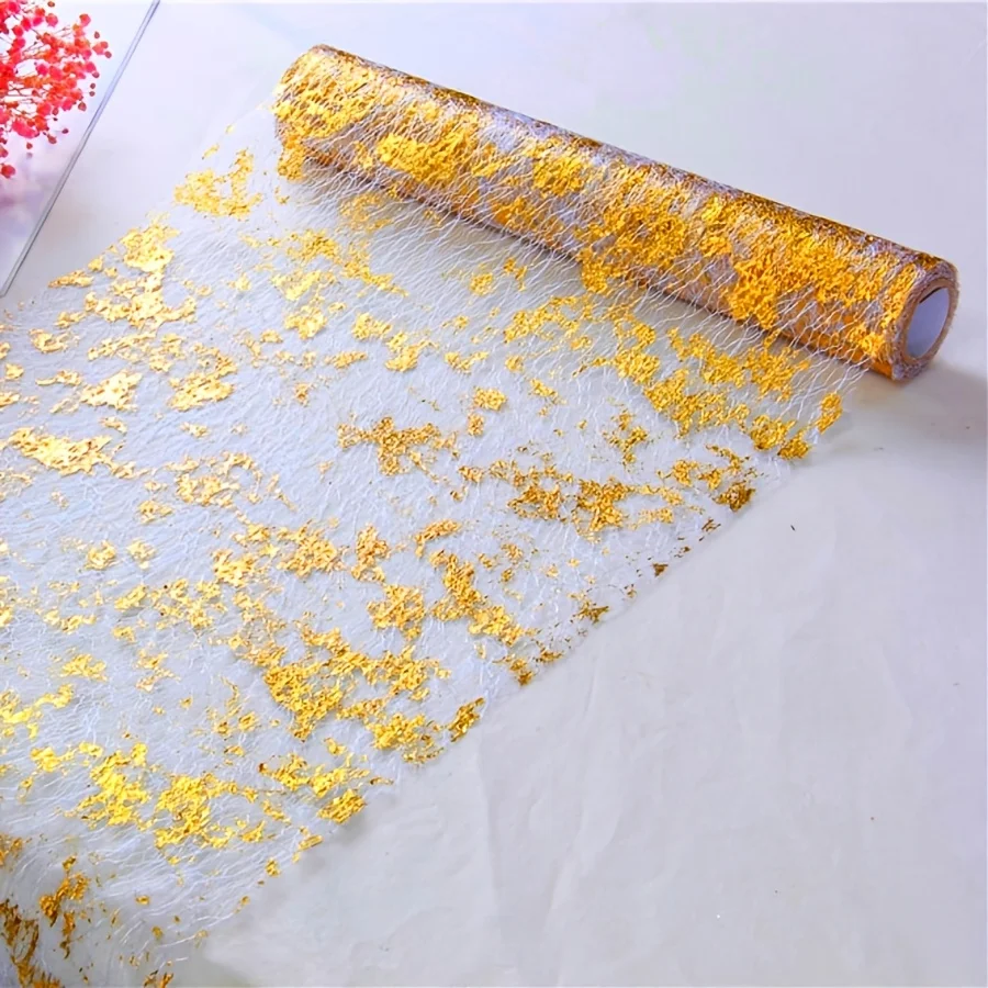 1 Roll Premium Simple Gold Foil Table Runner Metallic Gold Texture Table Decor For Wedding Party Festival Banquet Dining Table C