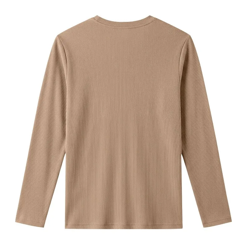 Herren Einteiliges Herbst- und Winter-Unterhemd mit V-Ausschnitt, Lässiges Loses Strick-Langarm-T-Shirt, Weiches und Dehnbares Basic-Layering-Oberteil – Detail 22