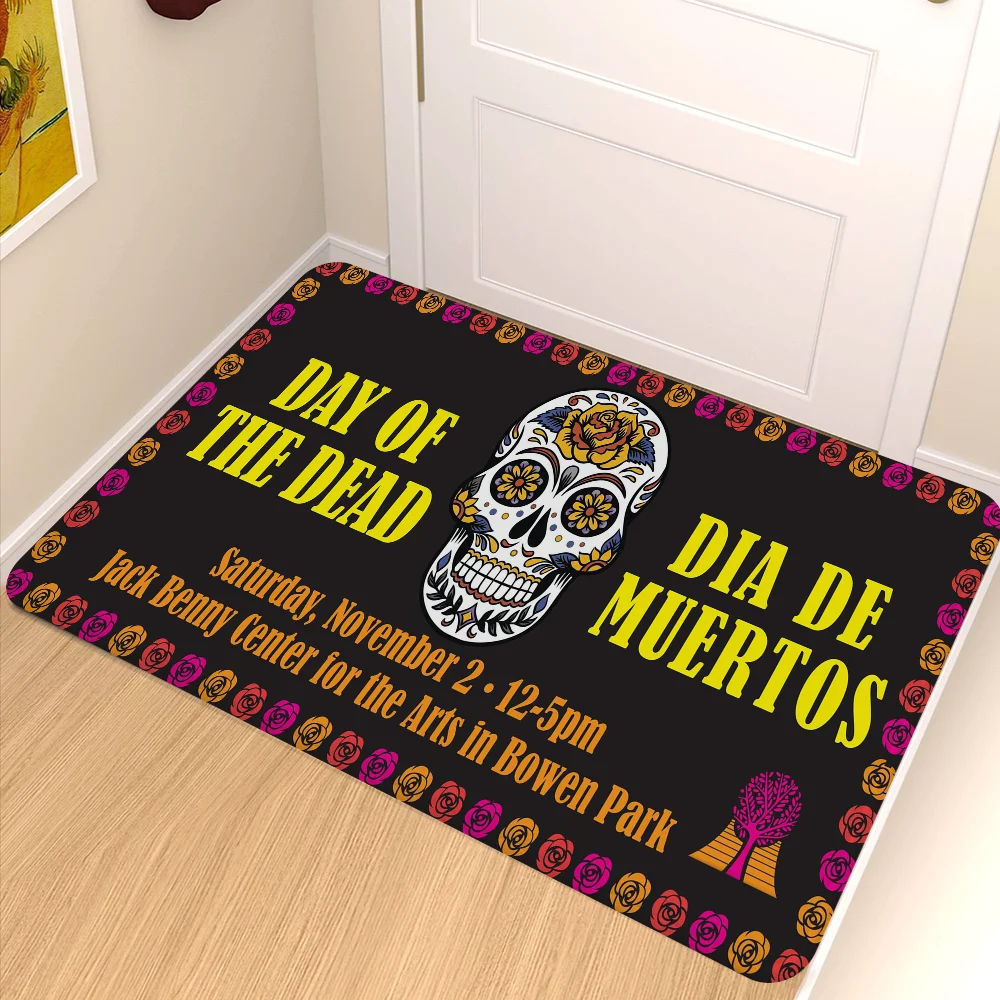 Mexico Day of The Dead Sugar Skulls Kids Room Bedroom Decoration Balcony Anti-Slip Doormat Living Rjavascript:oom Doormat Area