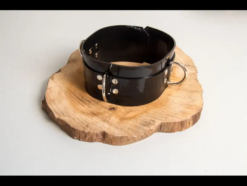 Rubber 9-piece set including collar made colored lockable set Latex Cuffs Collar Choker handmade club wear view 5