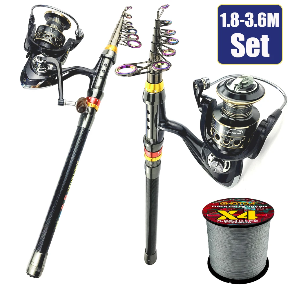1.8-3.6m Feeder Sea Pole Combo Carbon Telescopic Spinning Fishing Rod Reel Set Short Travel Pole Long Casting Rods Fishing Set