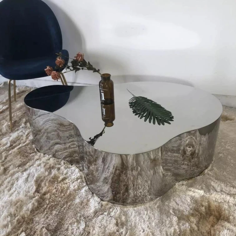

Versatile special-shaped stainless steel mirror silver coffee table living room tea coffee non-specification combination