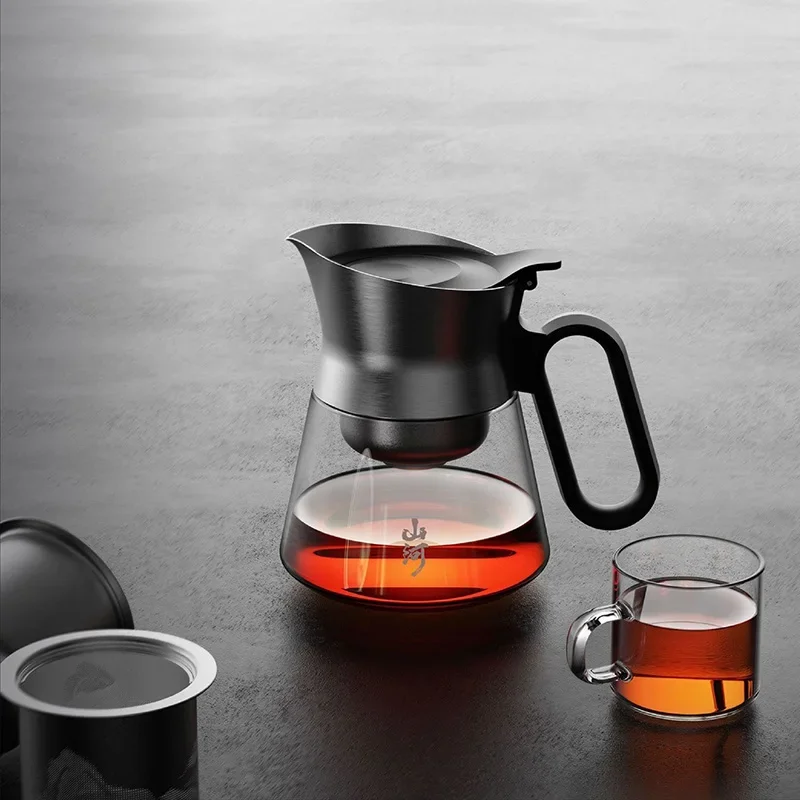 350ML Glass Teapot One-button Press Filtration Tea Pot Heat-resistant Anti-scald Tea Brewer Stainless Tea Warehouse Separation