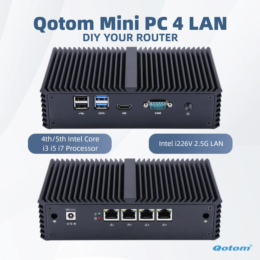 Soft Router 4x Intel i226V LAN RS-232 Core i3-4005U/ 5005U Prozessor Dual Core Qotom Mini PC 4 LAN