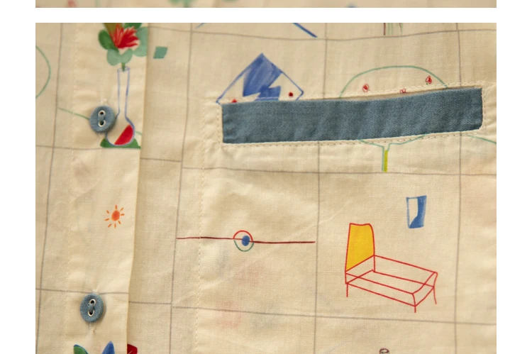 原宿系カートゥーン柄プリント100%コットンシャツ レディース モリーガール 夏 ターン ダウンカラー 半袖 カジュアルブラウス トップス