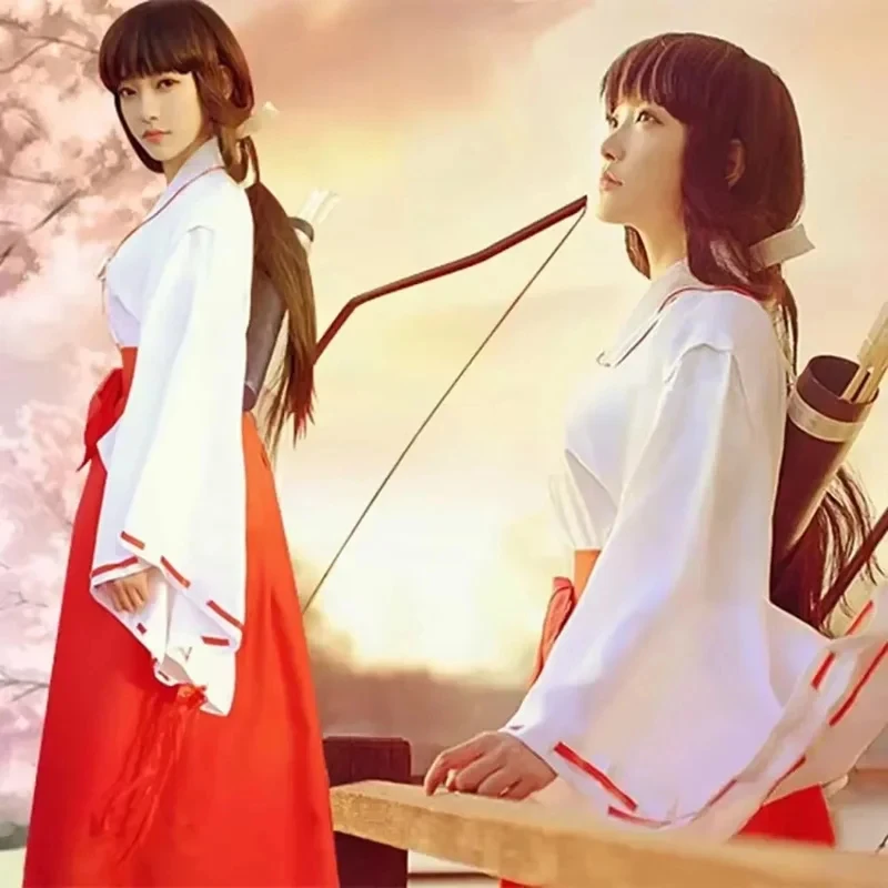 Figuras de Anime Inuyasha Cos Kikyo Kimono, disfraz de Halloween para mujeres, hombres y niñas, conjunto completo de ropa, regalo gf;.9