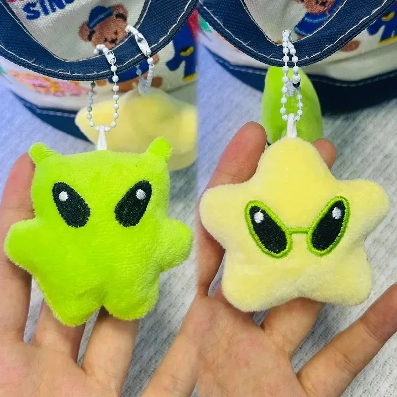 2pcs Kawaii Cartoon Star Alien Plush Keychain Cute Soft Doll Bag Pendant Backpack Handbag Charms Car Key Ring Mobile Phone Gift - view 5