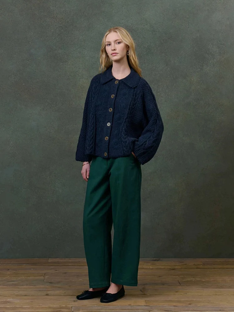 

Vintage Daisy Twist Doll Collar Loose oulder Sweater Women's Sle Commute Warm Long Sve Pure Color Winter Faion