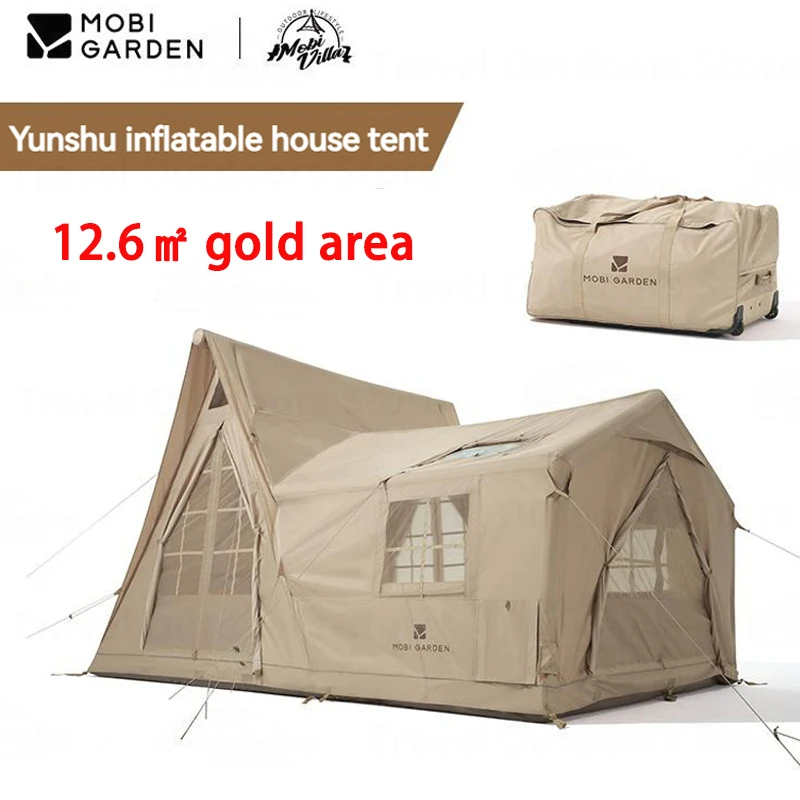 Mobi Garden Camping Portable Folding Inflatable Villa Tent 12.6㎡ Large Space 600D Outdoor Waterproof Tent With Wheel Storage Bag