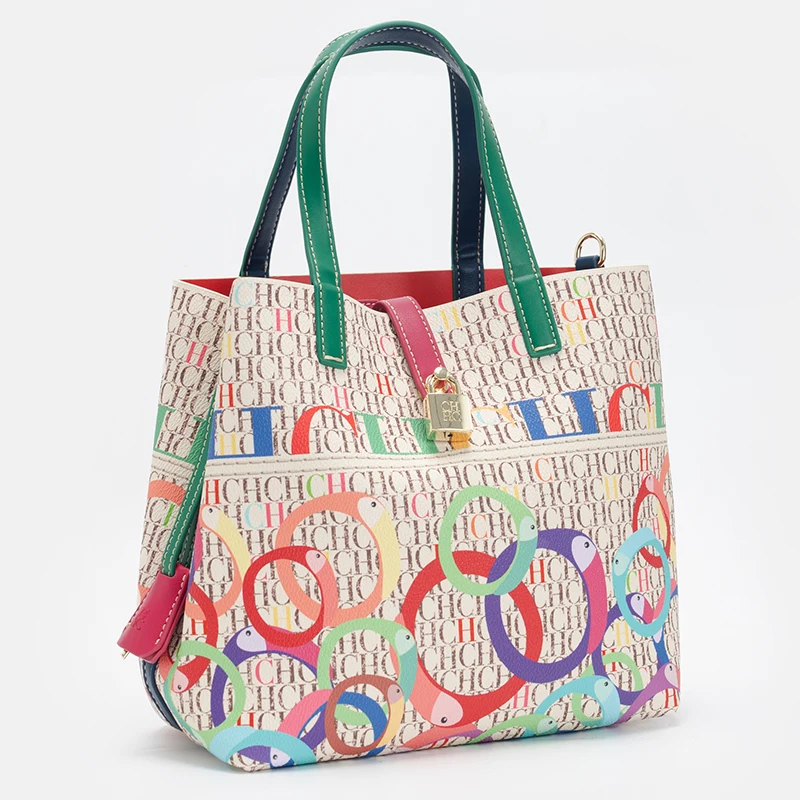 CH Letter Print Tote Bag Set 2 in 1 Large Capacity Women Handbag with Detachable Strap + Mini Clutch Casual Office Shopping Bag image 3