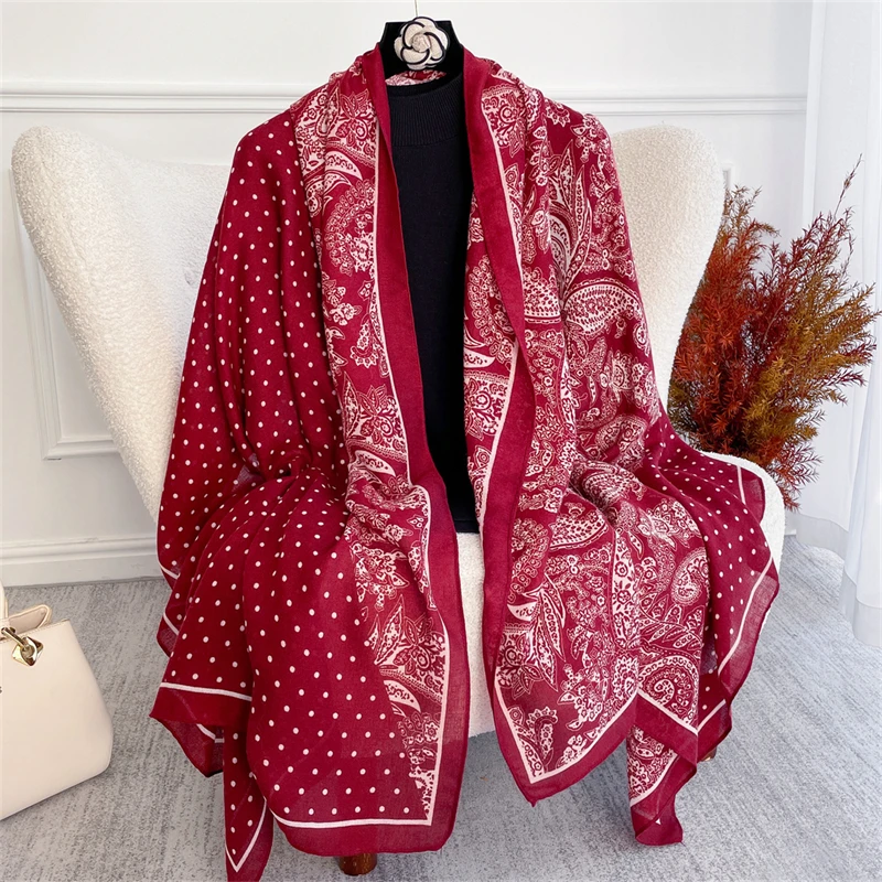 

Red Paisley Cotton Linen Scarf Shawls for Women Print Soft Scarves Student Spring Warm Foulard Warp Female Poncho Echarpe Stole