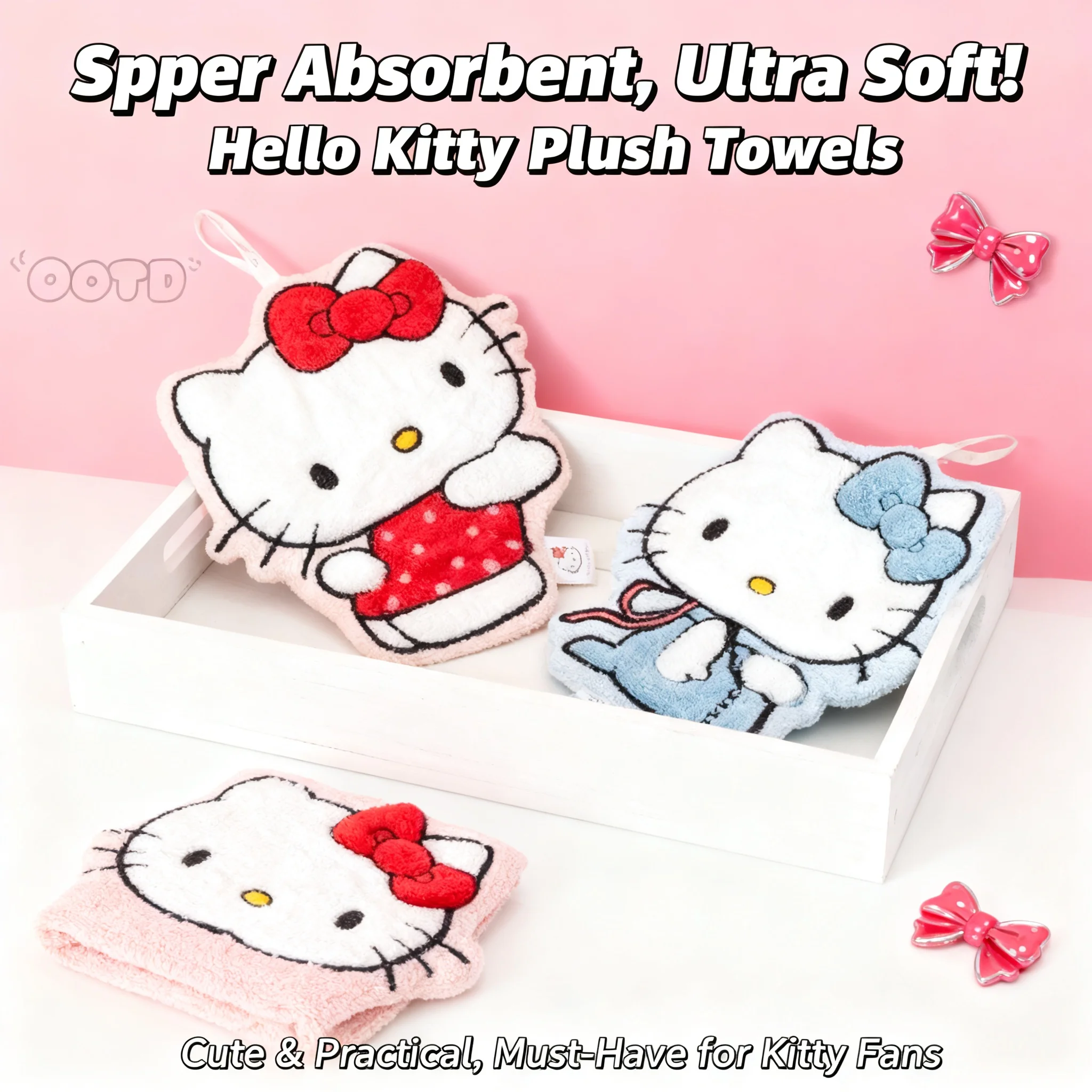 Toalla de Mano de Terciopelo Coral de Doble Capa, Gruesa, Absorbente, Suave, con Diseño de Hello Kitty Kawaii, Tipo Colgante para Lavarse las Manos