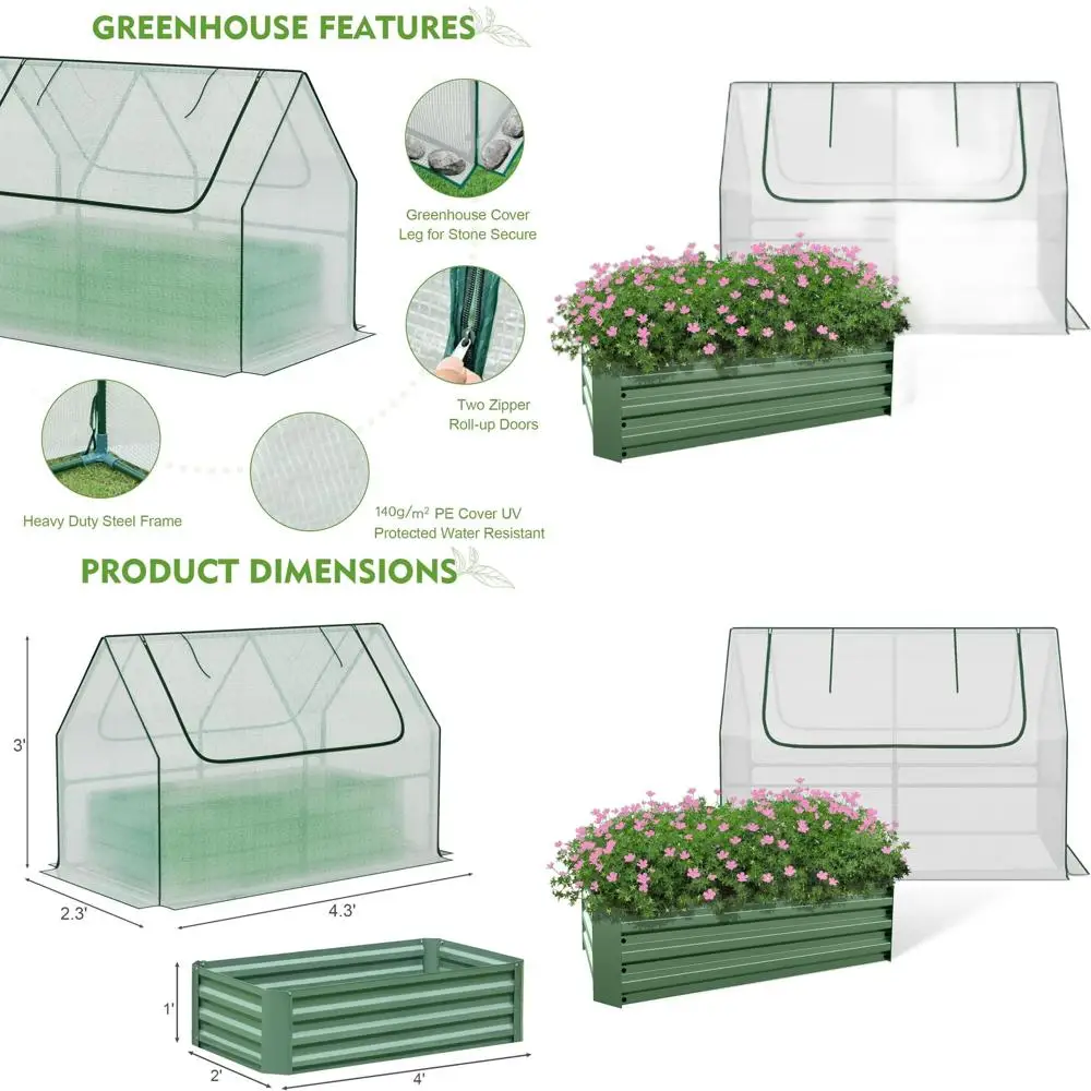 

4x2x1ft Metal Raised Garden Bed with White PE Cover for Outdoor Planting