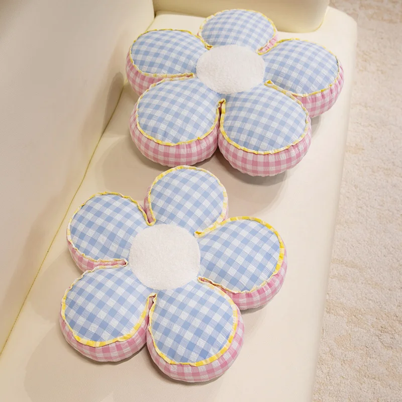 40/50cm Check Pattern Flower Plush Pillow Stuffed 5-petal Plant Cushion 4 Colors Sofa Chair Indoor Floor Decoration Gift