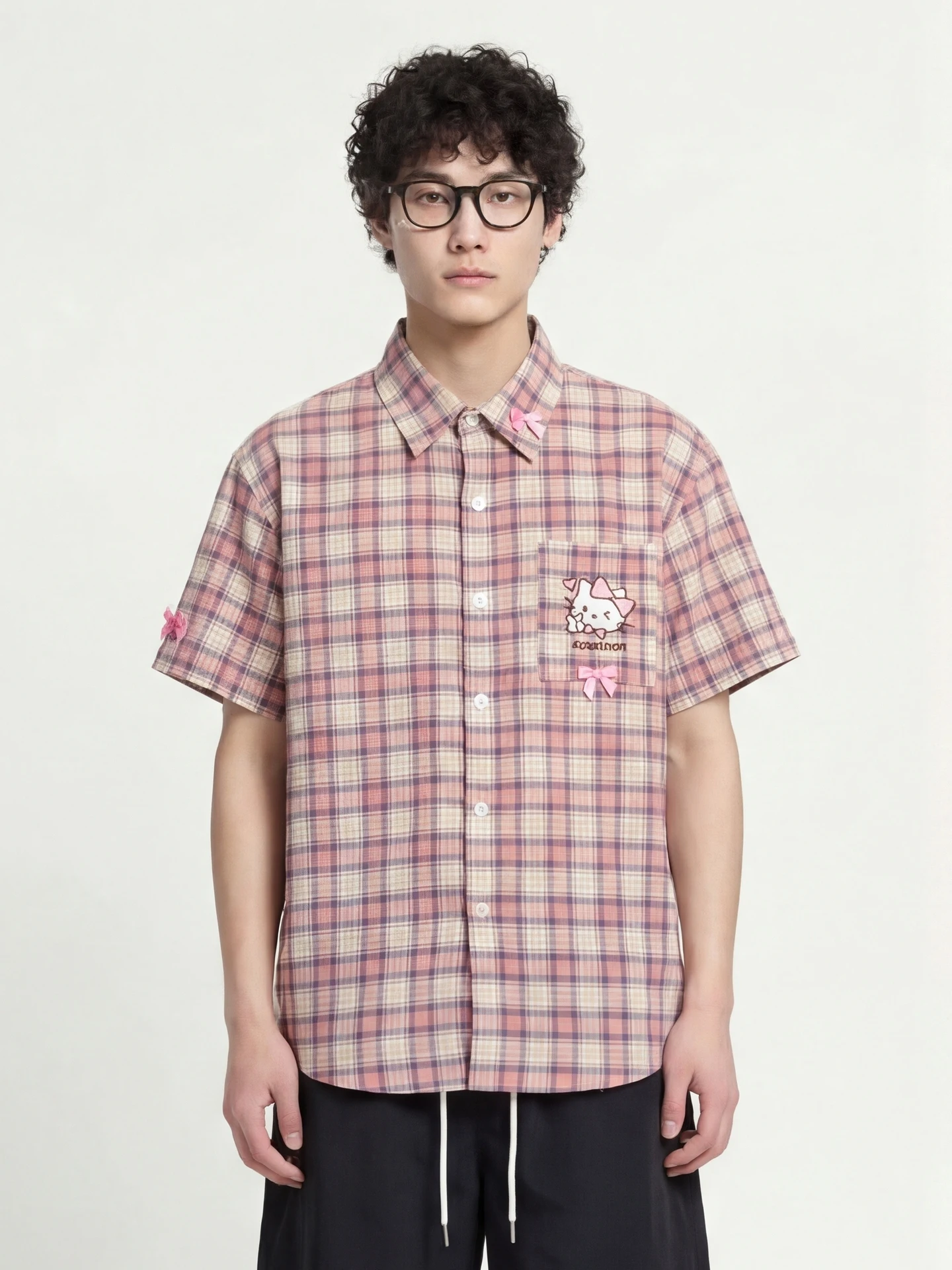 

Loose ort Sve Plaid irt Embroidered Knot Soft Cute from Summer Breathable Cotton Youth Casual Sle