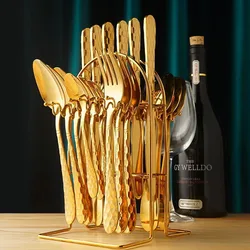 24 Sets Stainless Steel Tableware Vacuum Titanium Plating Simple Knives Forks Spoons Tea Spoons Dinnerware Set Cutlery Set