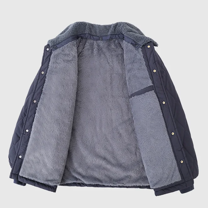 Autumn Winter Men Jacket Simple Solid Color Plaid Male Plush Coat Single-breasted Detachable Turn Down Collar Man Outerwear