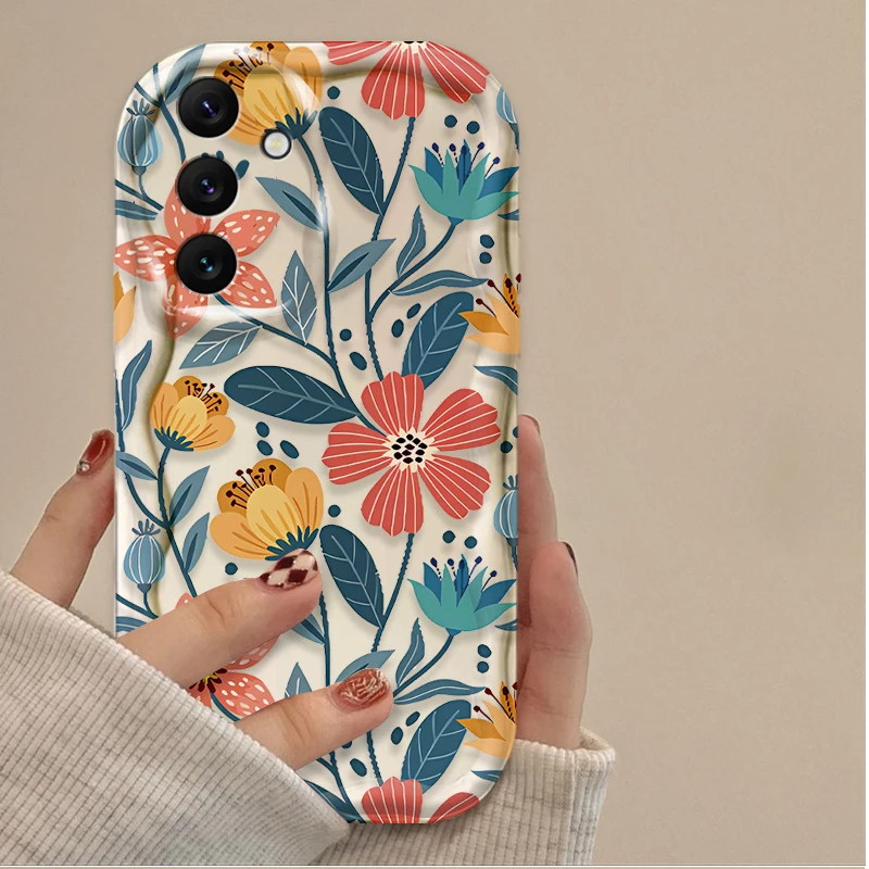 Summer Colorful Flower 3D Wave Case For Samsung Galaxy A54 A34 A24 A14 A13 A53 A33 A73 A23 A52 A52S A32 A22 A12 A51 A71 Covers