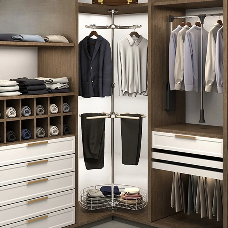 Cloakroom corner clothes hanger, hardware corner three-layer clothing basket pants rack