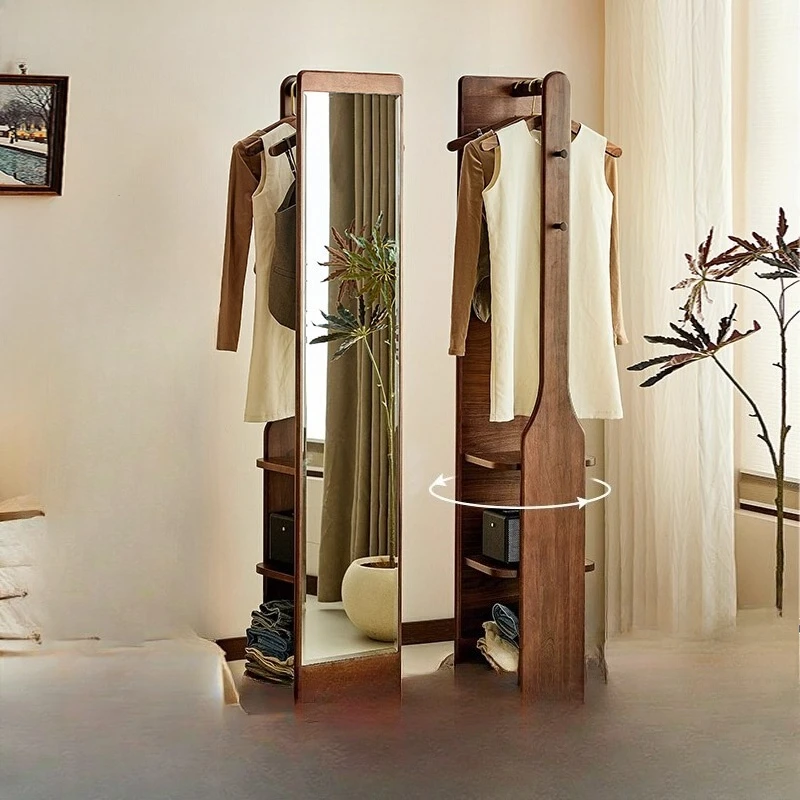 Black rotating full-length mirror Hanging integrated household solid wood full-body mirror Bedroom floor mirror