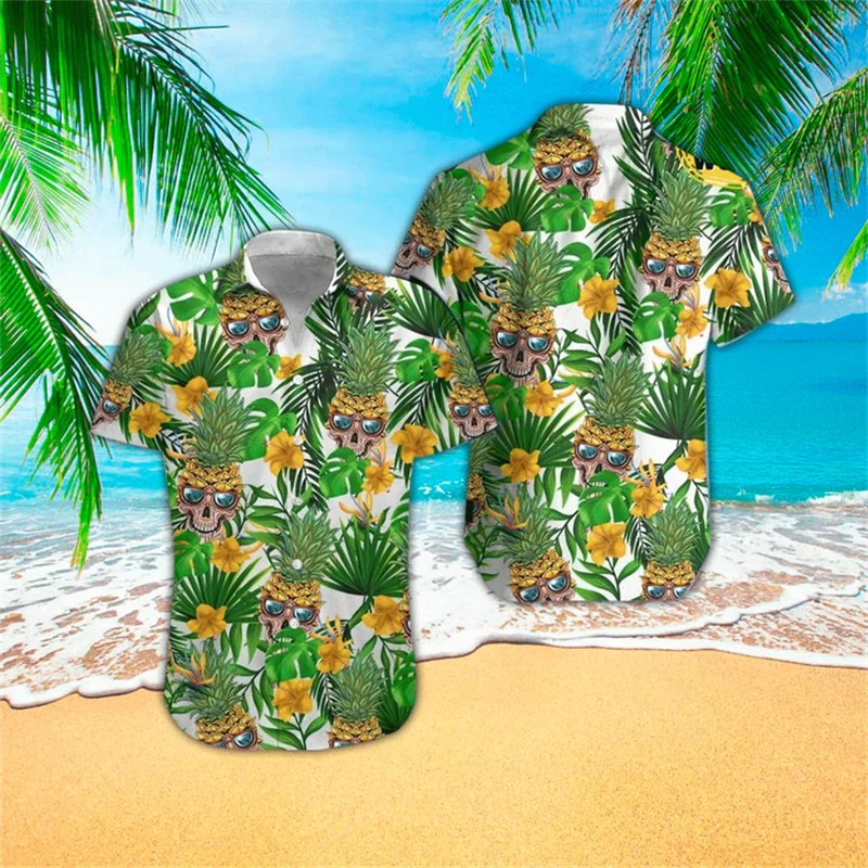 Summer Hawaiian Shirts Fruit 3d Print Shirt Men Women Fashion Pineapple Shirts Single-Breasted Short Sleeve Blouse Mens Clothing