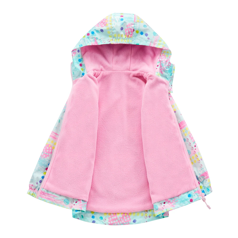 Autumn Children Plush Lined Windproof Coats 4-12T Spring Girls Full Sleeves Hooded Outer Jackets Pockets Elastic Cuffs Outerwear