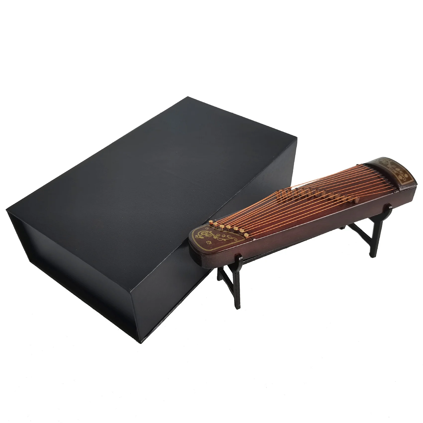 Mini Guzheng Retro Simulation Musical Instrument 1:12 Dollhouse Miniature Ornaments Model Landscaping Decorations Crafts