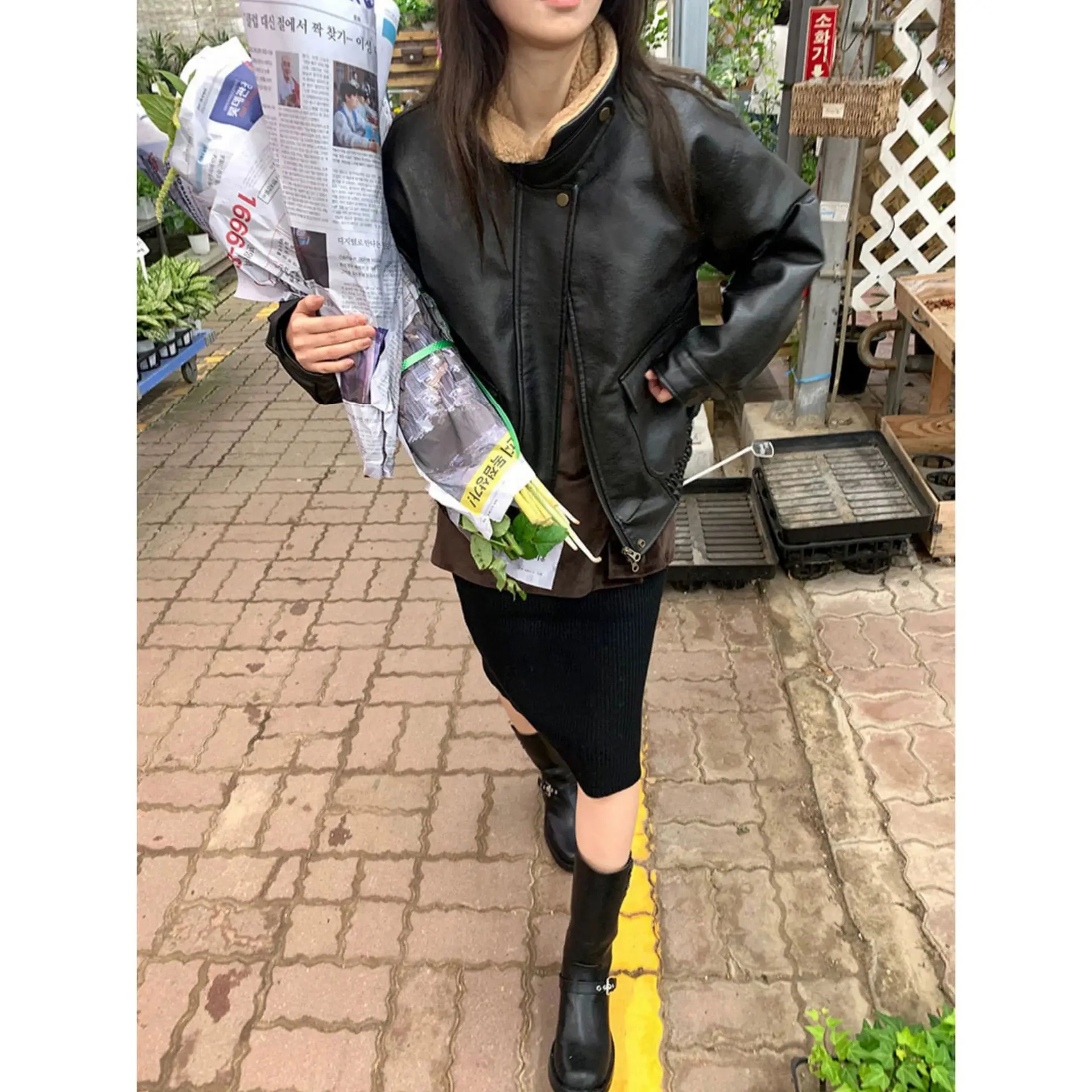 

Winter 2025 New East Gate Personali Fur Collar Cotton Motorcycle Jaet Leather Coat Thiened Cosite Fabric Youth Regular