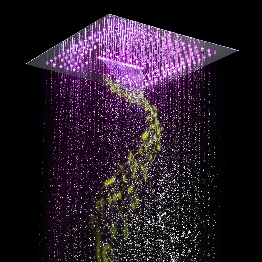 

16-дюймовая черная насадка для душа с дождевой насадкой, роскошная музыкальная душевая система в ванной комнате, встроенный потолок, 2 функции, душевая панель