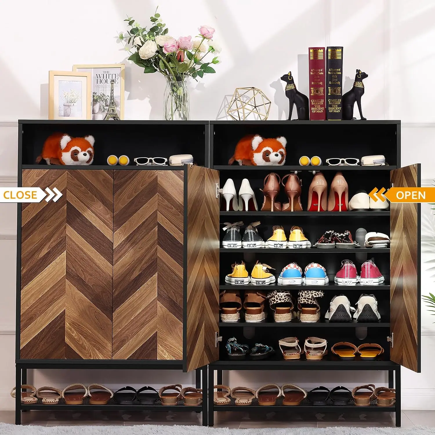 Upgrade Shoe Organizer With Doors, Shoe Storage Cabinet With Adjustable Shelves For Entryway, 7-Tier Entryway Shoe, Customized
