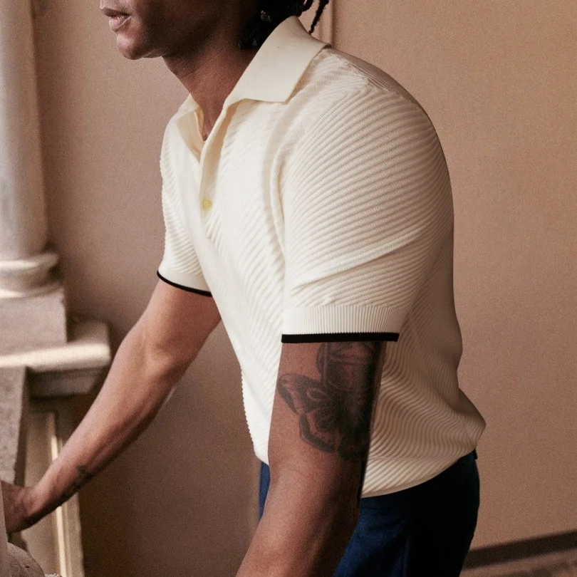 High-End 80S Ultra-Fine Combed Cotton Knitted Short-Sleeve  Shirt Stand Collar T-Shirt for Men Fashionable Urban Style Su...