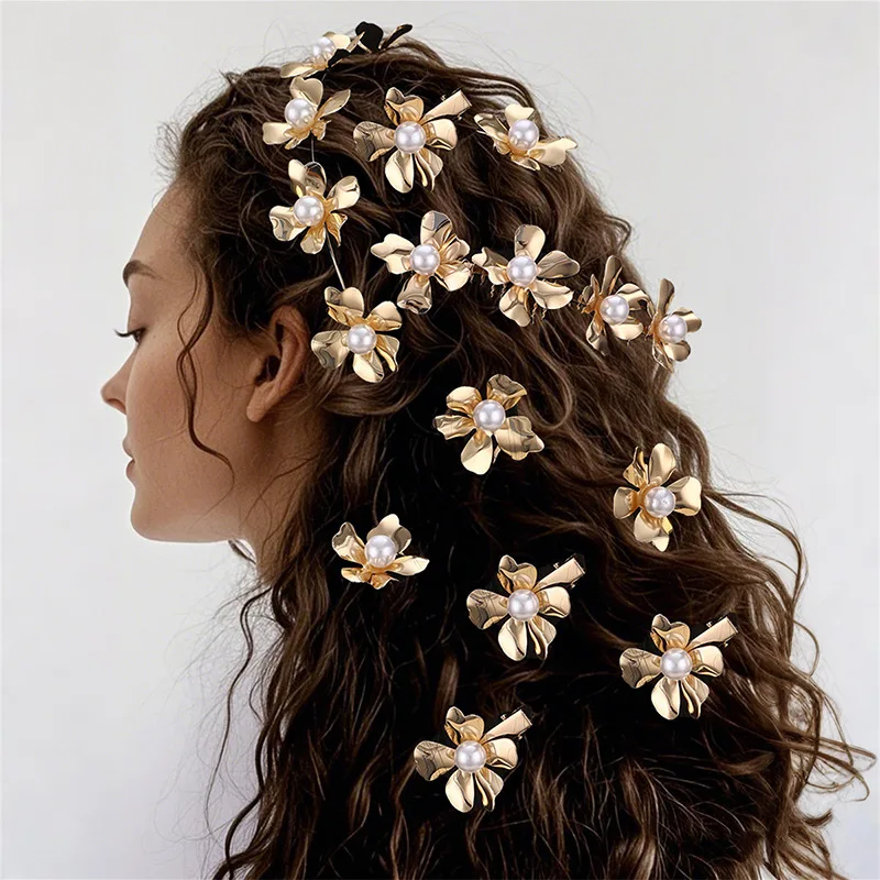 

Vintage Metal Flower Hair Hoop Clip for Women Side Bang Barrettes Hair Stick Fashion Bride Headwear Elegant Daily Accessory