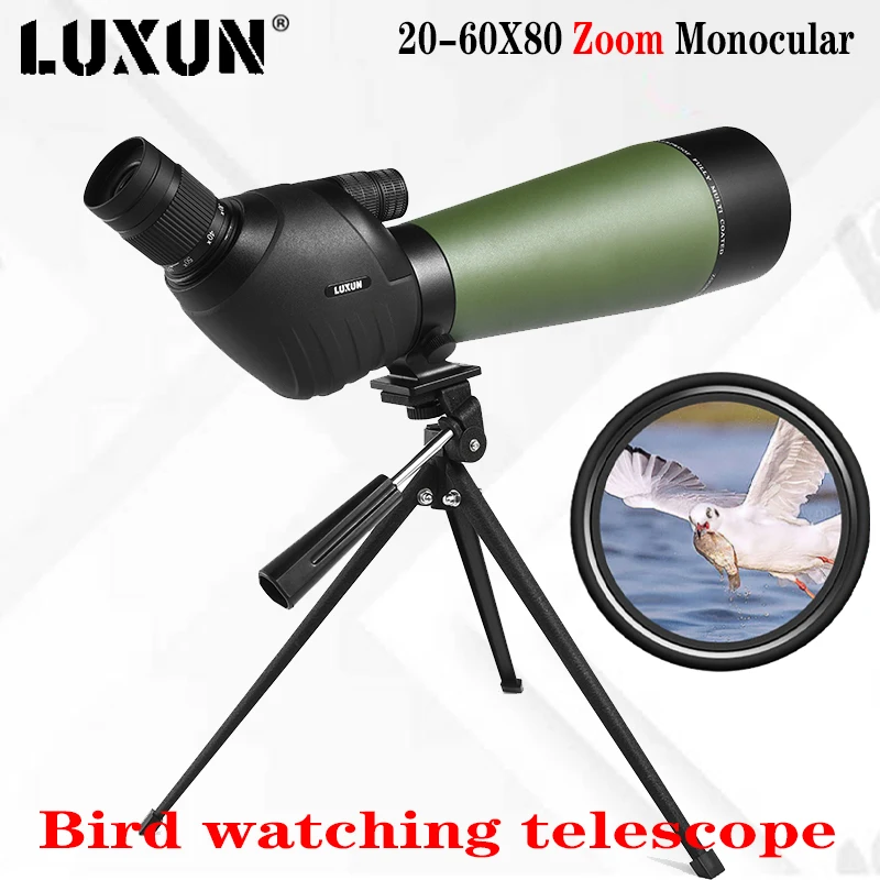 

LUXUN 20-60X80 Monocular Telescope Bak4 Monocular with Zoom Night Vision Bird Watching Telescope for Travel Hunting Camping