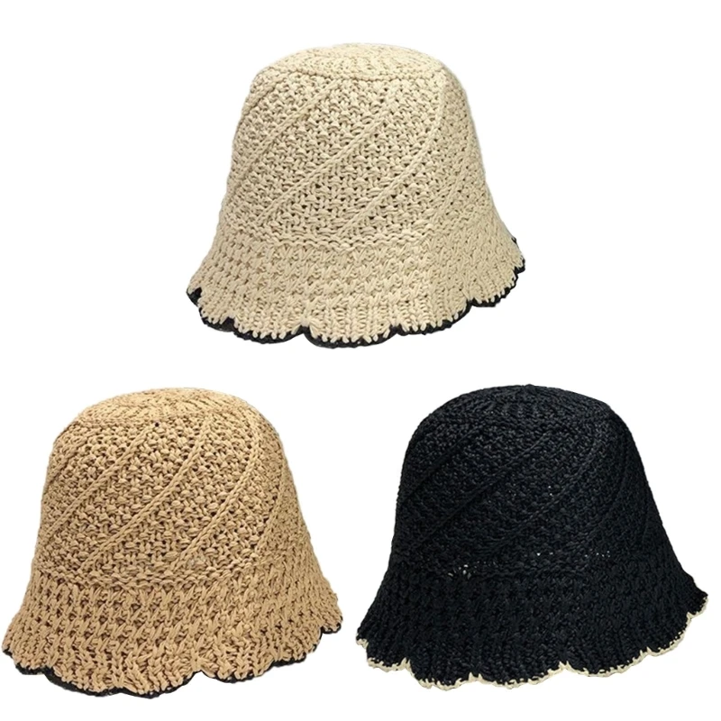 

Y1UB Womens Vintage Bucket Hat Spring Summer Knit Fisherman Hat Basin Hat Breathable