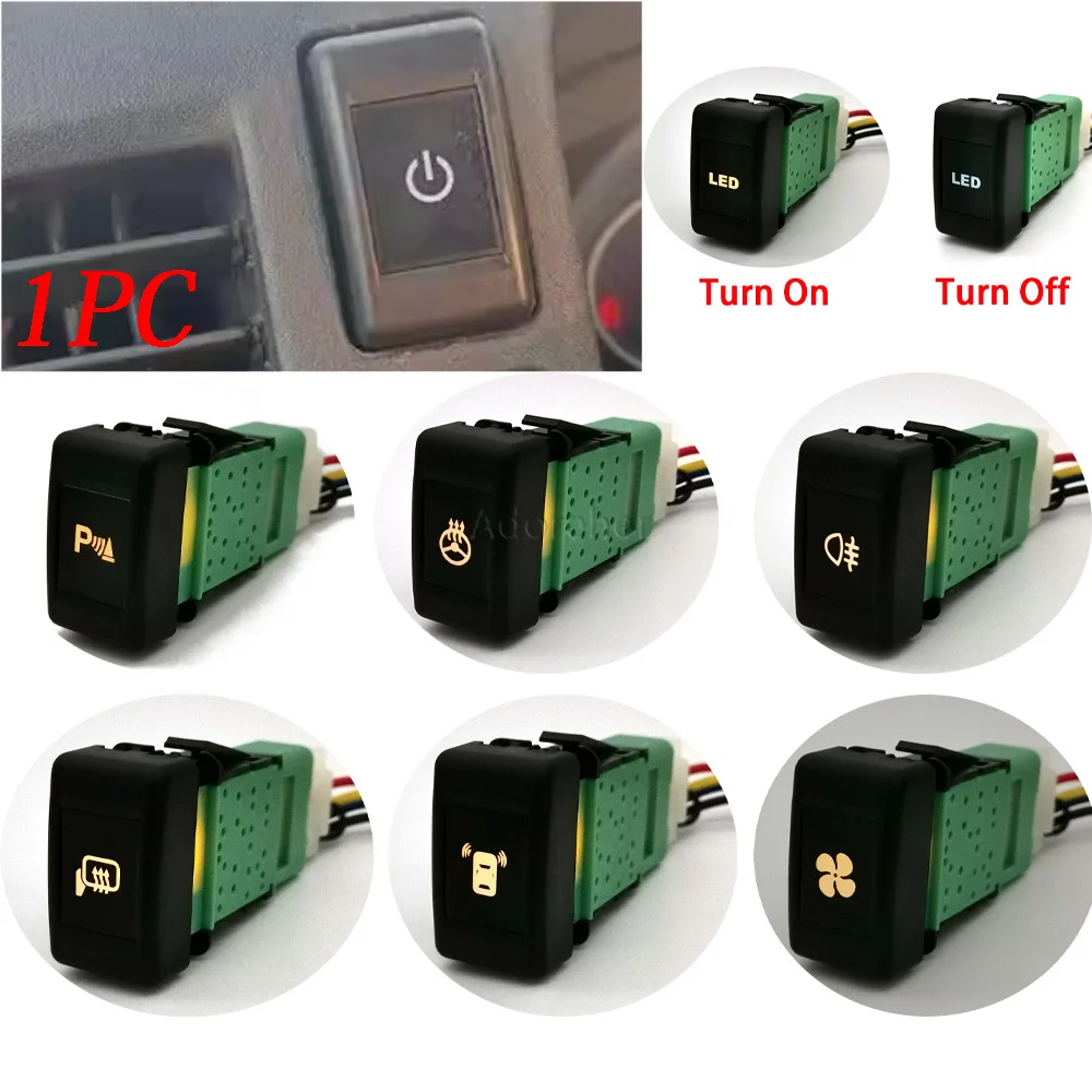 1PC Car LED DRL Radar Front Rear Fog Light Power Heated Seat On Off Switch Button With wire Fit for Isuzu KV100 700P Accessories