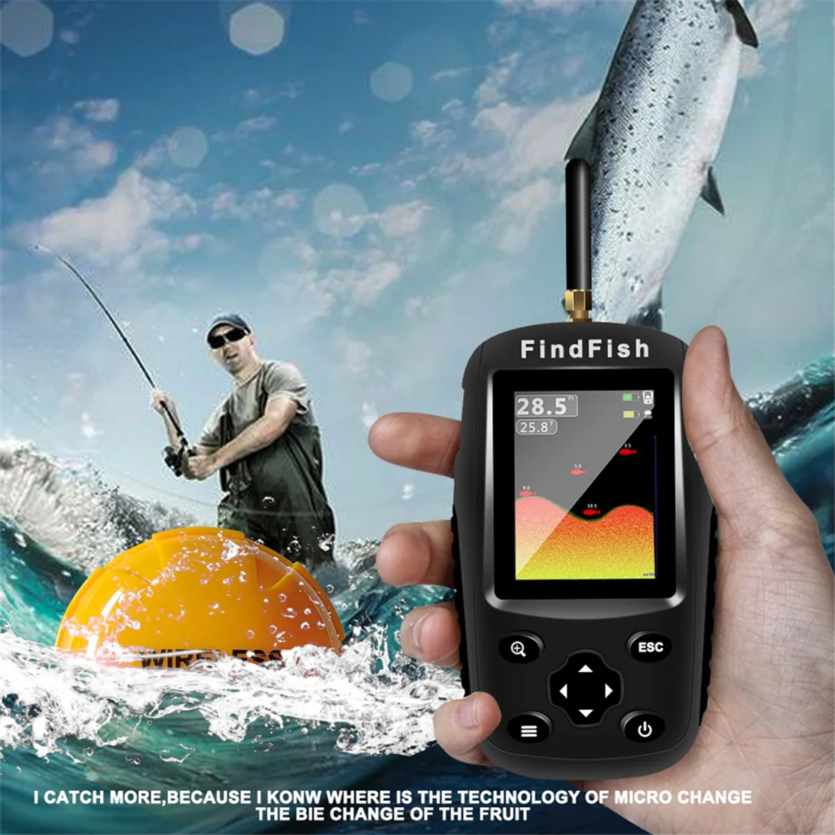 

Excellent! Smart English Russian Menu Wireless Sonar Portable Fish Finder Sensor Echo Sounder Alarm River Lake Sea Bed Live