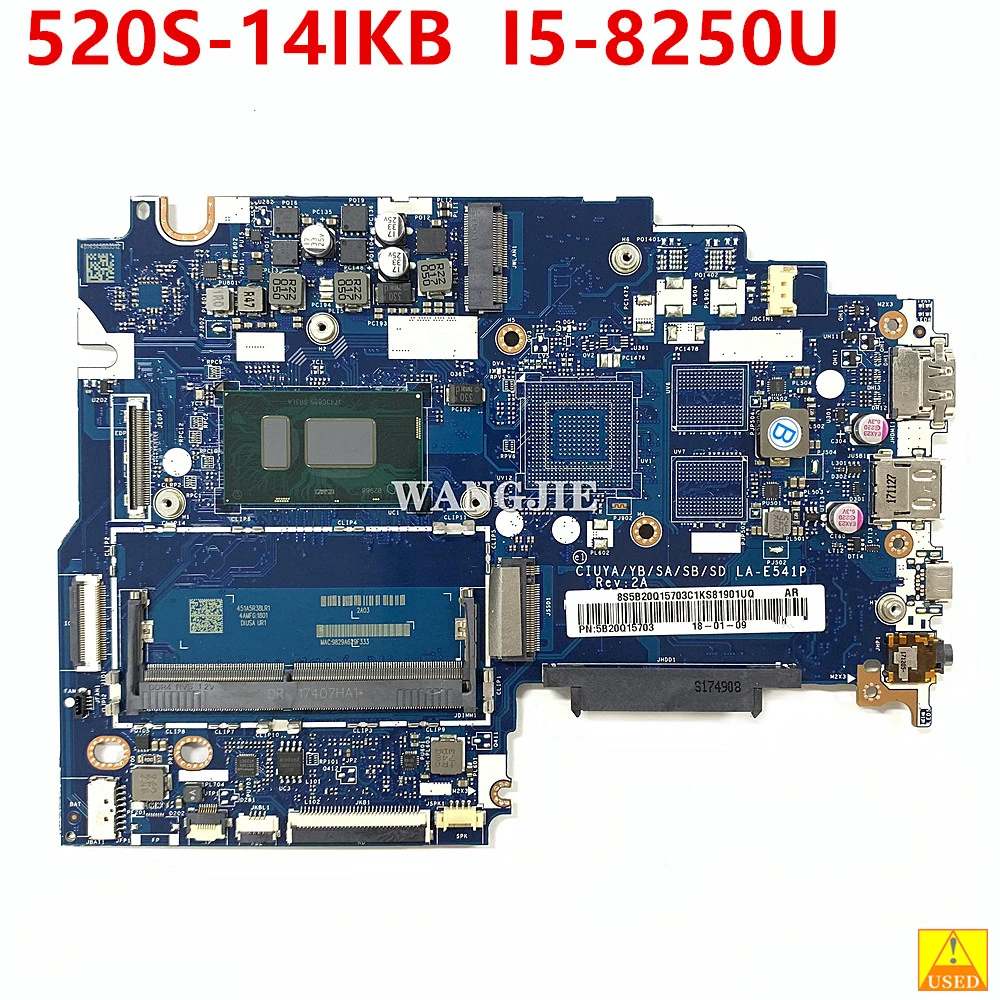 5B20Q15703 para Lenovo 520S-14IKB placa base para ordenador portátil SR3LA I5-8250U CIUYA/YB/SA/SB/SD LA-E541P 100% en funcionamiento