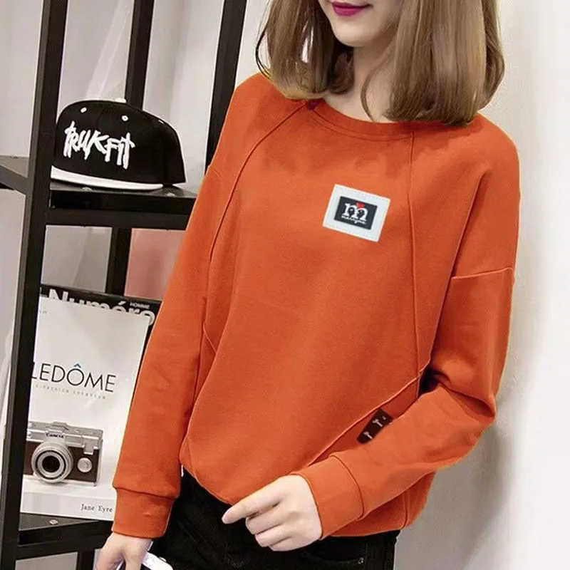 Autumn  Winter Fashion Trends Korean Edition Round Neck Foreigner Print Loose Versatile Casual Slim Women\'s Long Sleeve Sweat