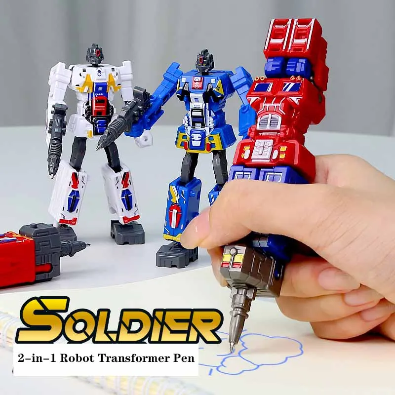 Creative 2-in-1 Transformer Robot Pen Toy Model Kids Painting Graffiti Toys Cool Transformer Robot Toy Ballpoint Pen Boys\' Gifts