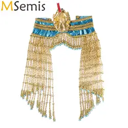 Women Halloween Ancient Egypt Cleopatra Cosplay Headwear Elapid Beads Sequins Chain Tassels Headdress Egyptian Accessories