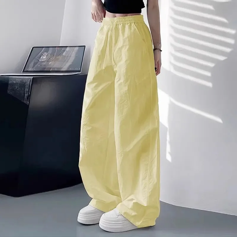 

Summer Femme High Waist Light Thin Wide-leg Pants Lady Wrinkle Sport Work Pantalons Korean Women Fashion Large Size 4XL Trousers