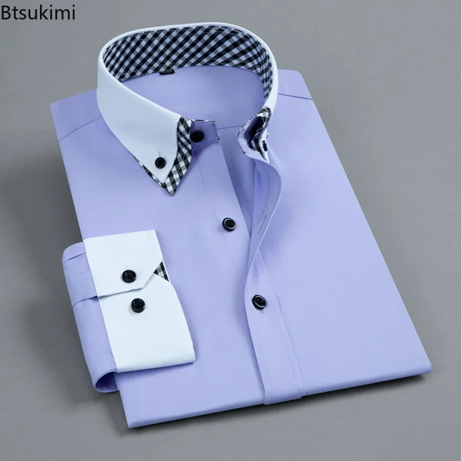 2024 camicia da uomo Non in ferro moda doppio strato manica lunga Business formale Regular Fit Office Camisa Social Shirts Male