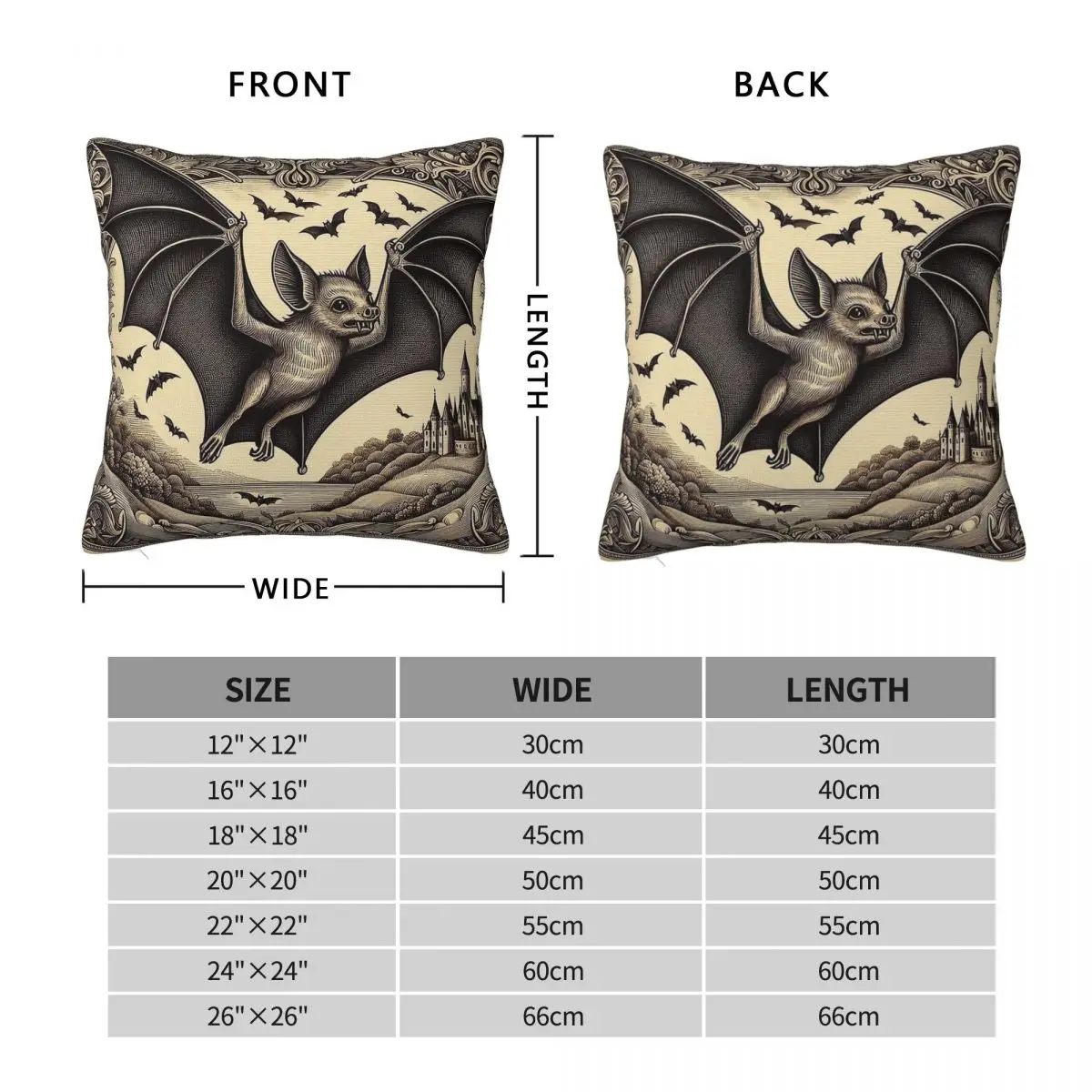 Medieval Bat Halloween Pillowcase Polyester Linen Velvet Pattern Zip Decorative Throw Pillow Case Home Cushion Cover