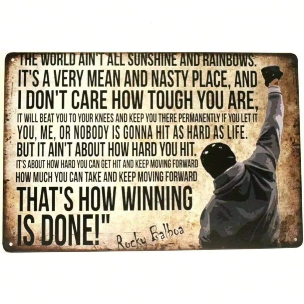 Rocky Balboa Winning Quote Vintage Metal Tin Sign Motivational Boxing Retro Plaque Garage Man Cave Bar Wall Decor