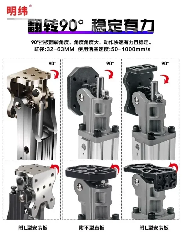 Mechanical arm accessories side pose group Tianxing cylinder BC-32 pneumatic lever 90 degree flip rack wheel fixture hinge