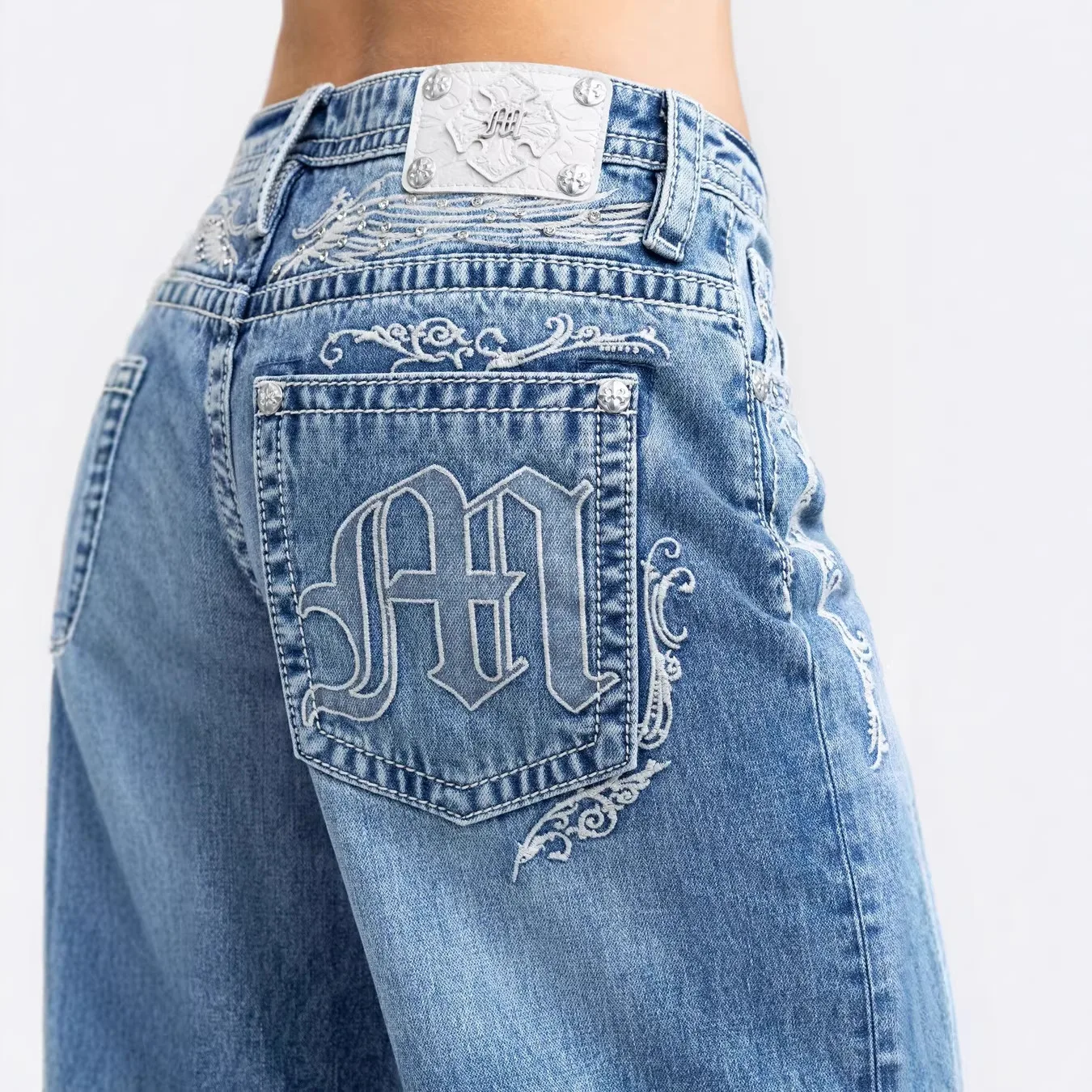 Jeans American Hottie Y2k Stud Drill Rivets Loose Embroidery Wide Leg Jeans Women Wholesale