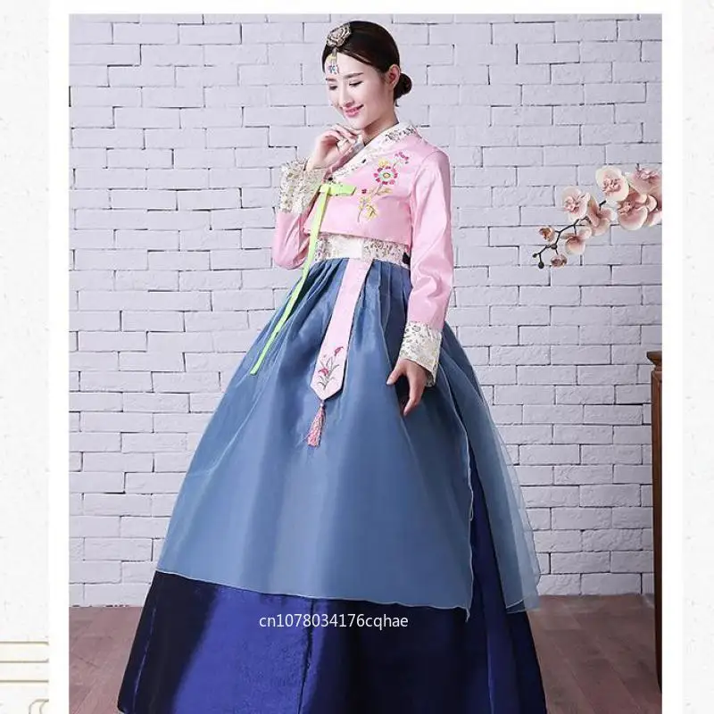 

New Women Korean Traditional Clothing Dress Palace Stage Performance Costume Female Multicolor Elegant Hanbok Top Skirt Sets