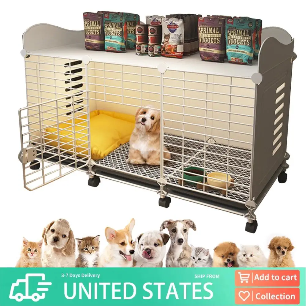

Dog Crate End Table Dog Cage with Wheels & Tray Indoor Dog House Wired Cage Crate Dog Kennels for Small/Medium/Large Dog