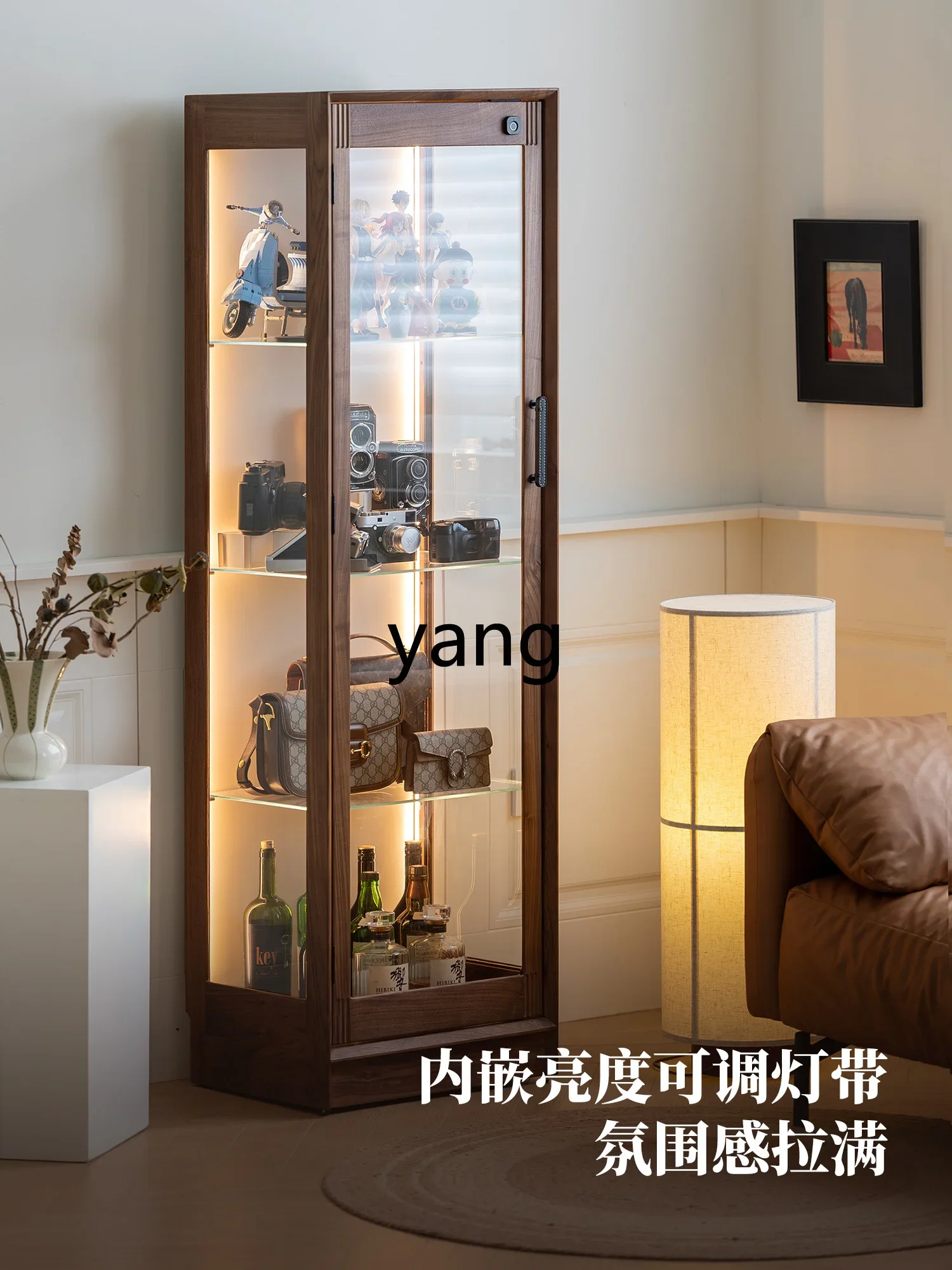 XYY solid wood figure blind box display cabinet, living room transparent glass dustproof display wine cabinet